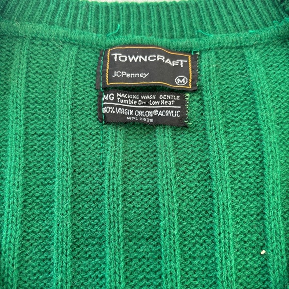 Vintage 70s Disco JCPenney Towncraft Green Orlon Acrylic Sweater Vest Women's M - Picture 7 of 13